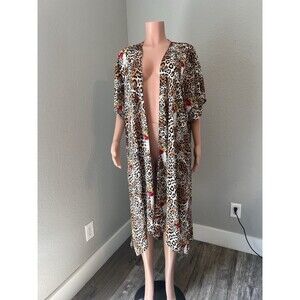 BERRY N CREAM Cheetah Leopard and Steer Skull long Kimono western cardigan #57